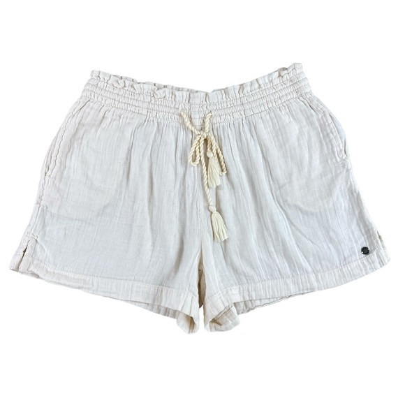 Roxy White Cinch Waist Gauzy Lightweight 100% Cotton Side Pockets Shorts Sz M - Picture 1 of 11